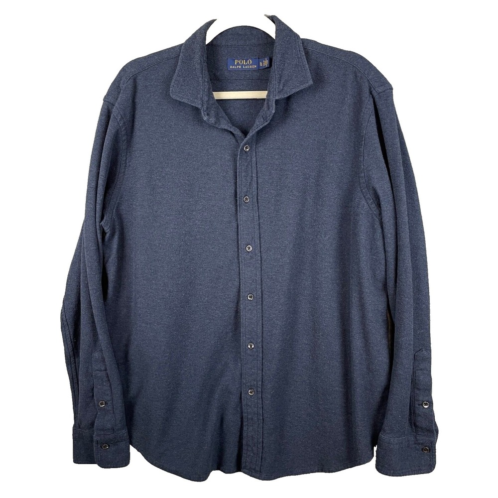 Polo‎ Ralph Lauren Blue Long Sleeve Button Front Thicker Cotton Shirt Mens XL